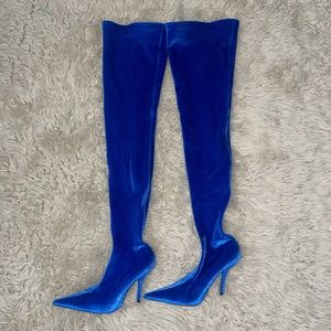 Balenciaga thigh high blue knife boot